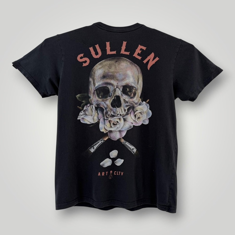 Sullen Art Collective Shirt Mens M Skull Roses Tattoo Graphic Black Tee